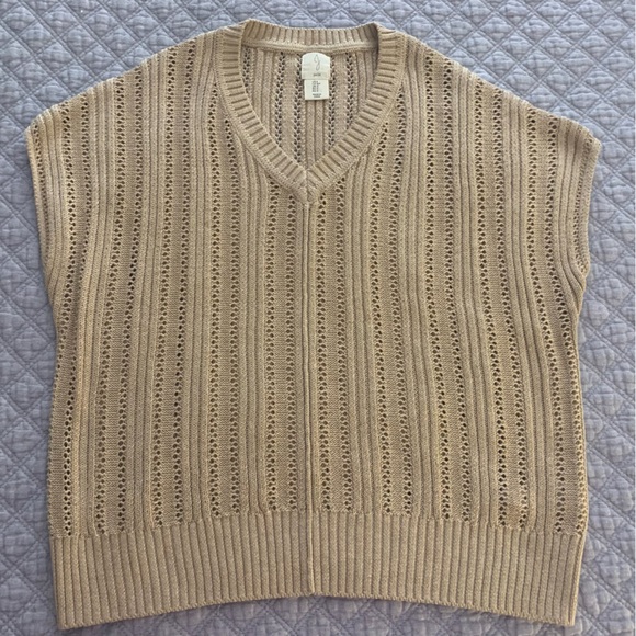 Joie Tan V-Neck Sweater with Cable Knit Design - Picture 6 of 6